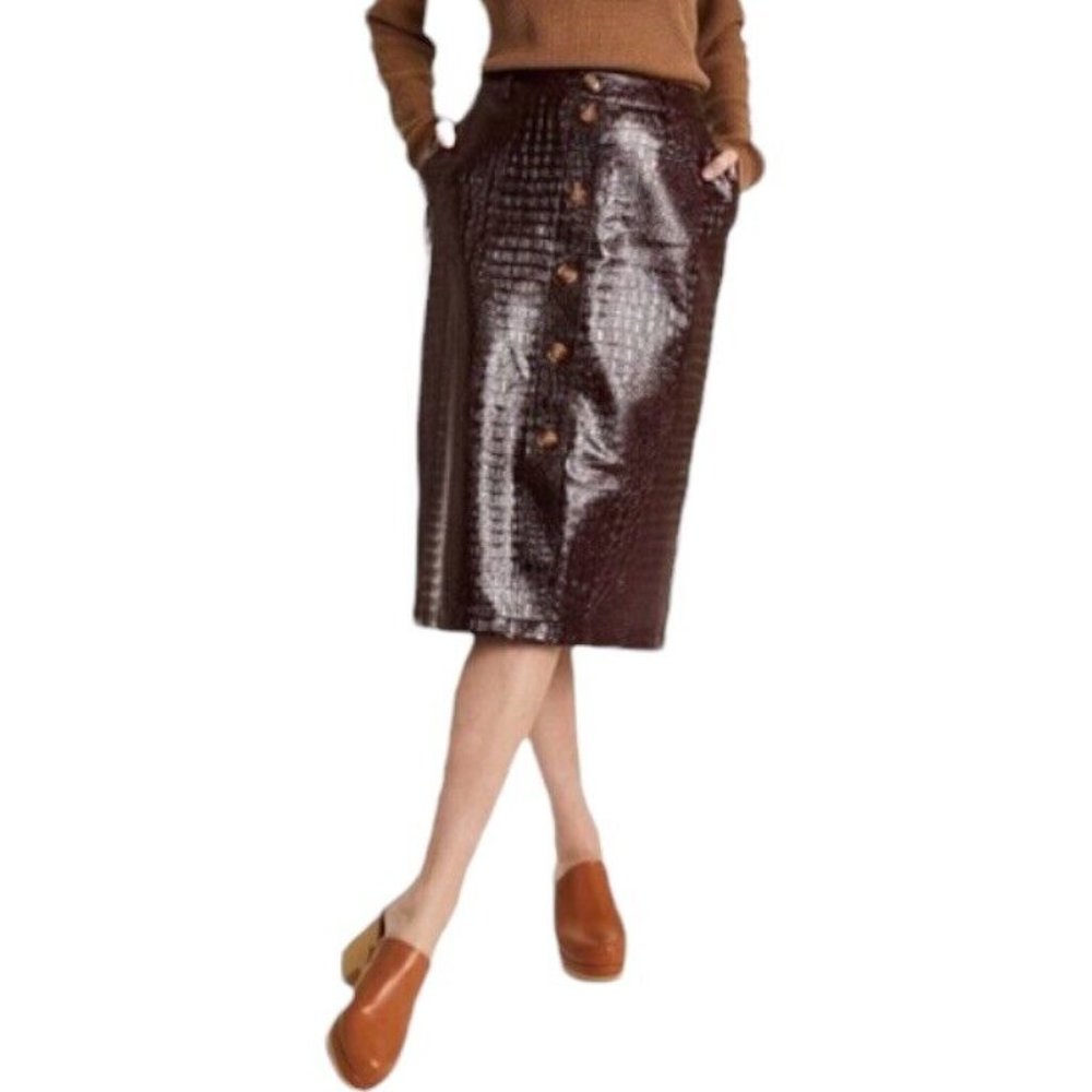 Rachel Comey x Target Brown Faux Crocodile Button Front Pencil Skirt Size 2